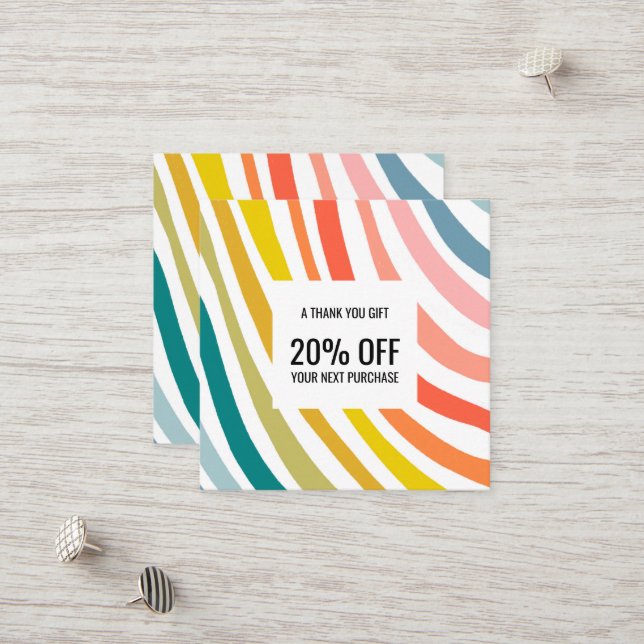 Rainbow Chic Colorful Curvy Waves Handmade Discount Card (Front/Back In Situ)