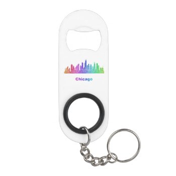 Rainbow Chicago Skyline Keychain Bottle Opener by ZYDDesign at Zazzle