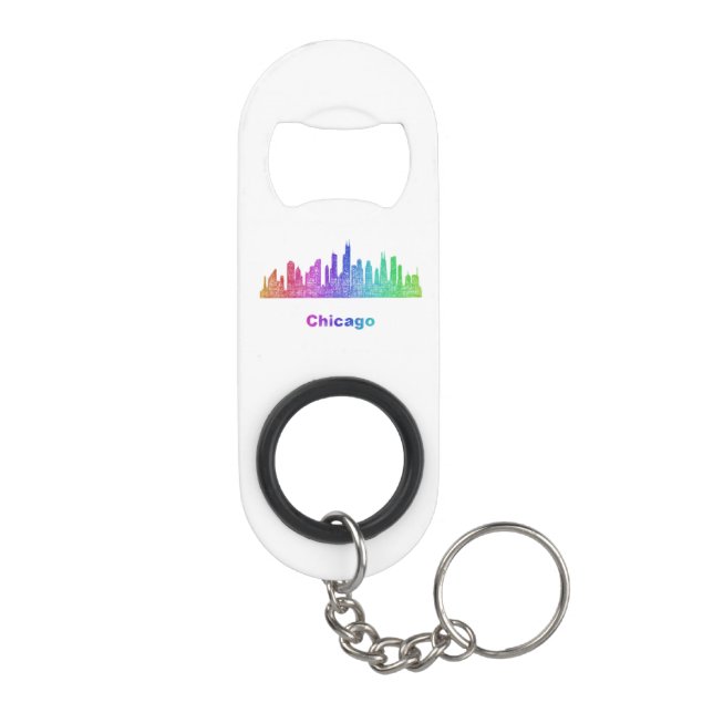 Rainbow Chicago skyline Keychain Bottle Opener (Back)