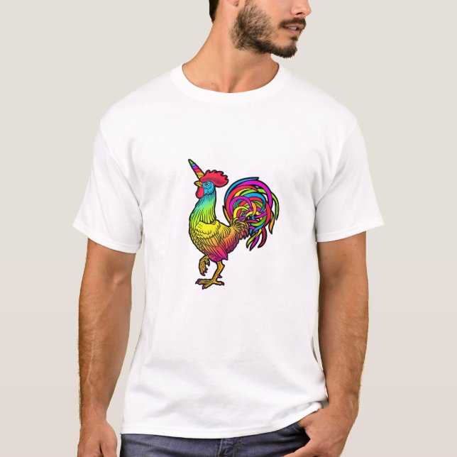 Rainbow Chicken Unicorn Rooster Funny Animal Image T-Shirt (Front)