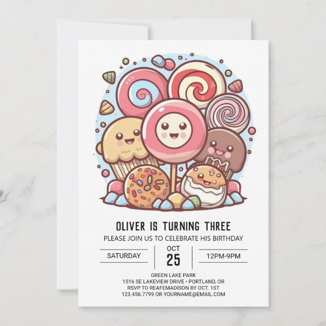  Rainbow Children's Lollipop Birthday Invitation (Front)