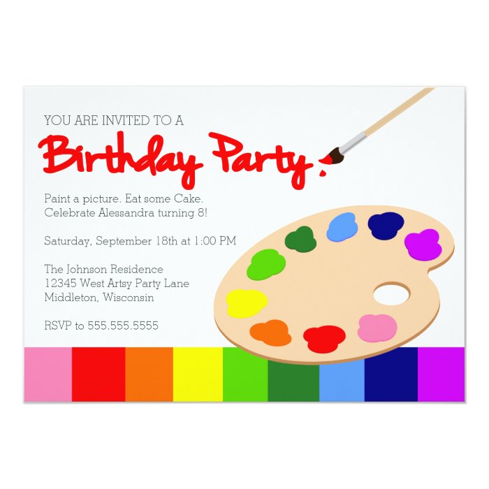 Rainbow Children's Painting Party Birthday Card Zazzle