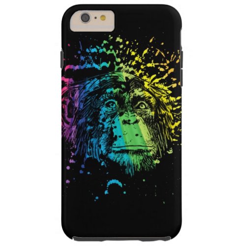 Rainbow Chimpanzee on Black Tough iPhone 6 Plus Case