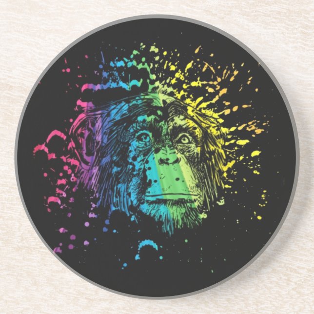 Rainbow Chimpanzee on Black Coaster (Front)