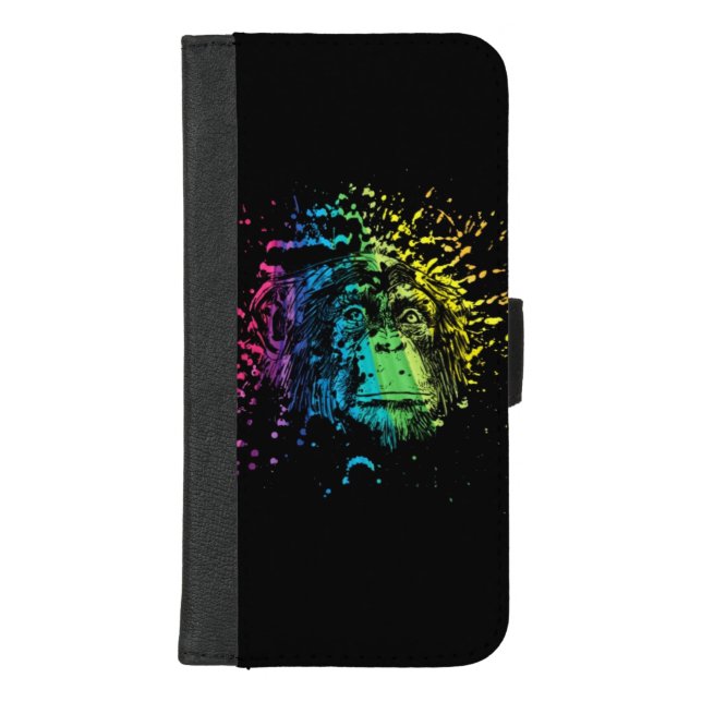 Rainbow Chimpanzee on Black iPhone Wallet Case (Front)