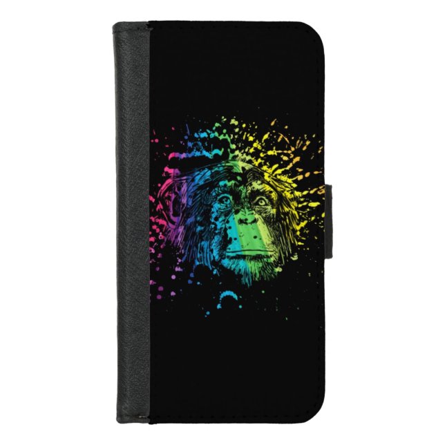 Rainbow Chimpanzee on Black iPhone Wallet Case (Front)