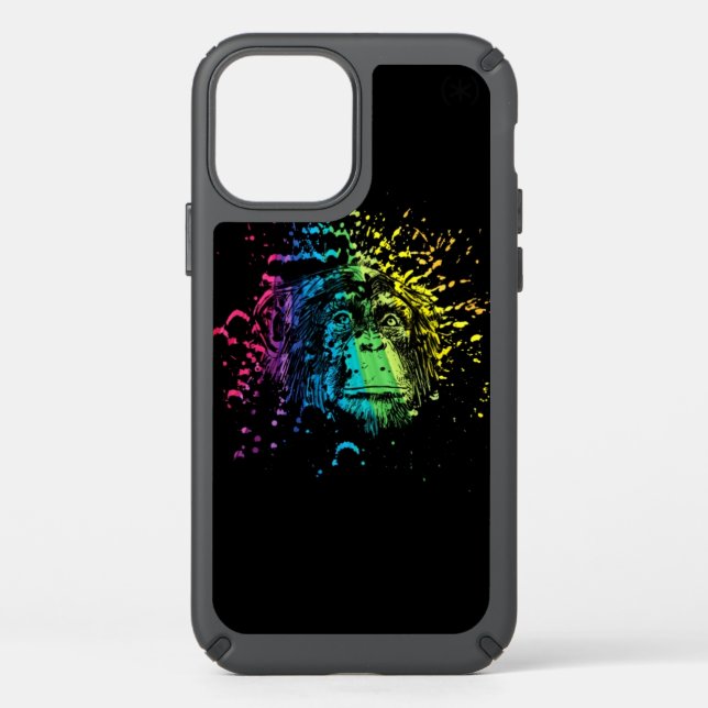 Rainbow Chimpanzee on Black Speck iPhone Case (Front)
