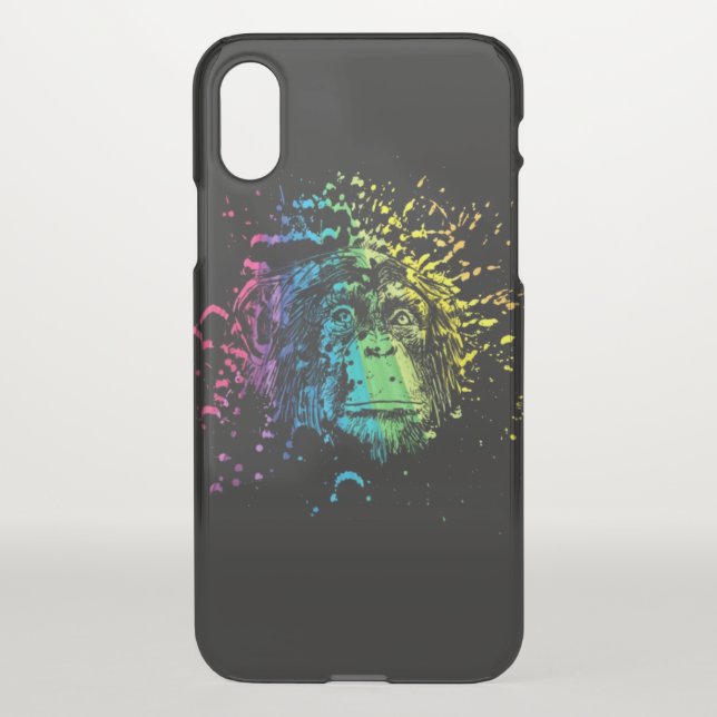 Rainbow Chimpanzee on Black Uncommon iPhone Case (Back)