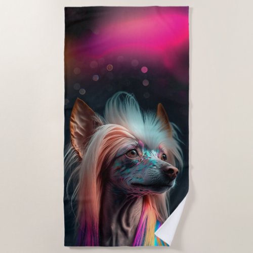 Rainbow Chinese Crested Dog Beach Towel