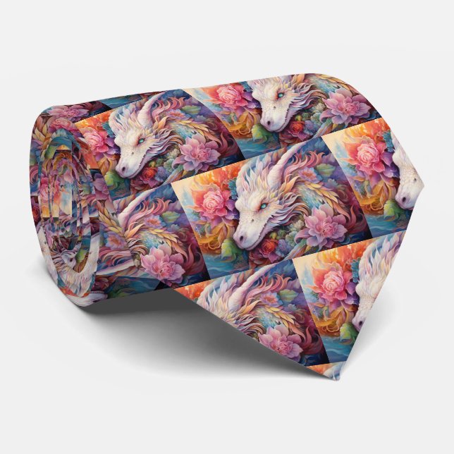 Rainbow Chinese Dragon Pattern Neck Tie (Rolled)