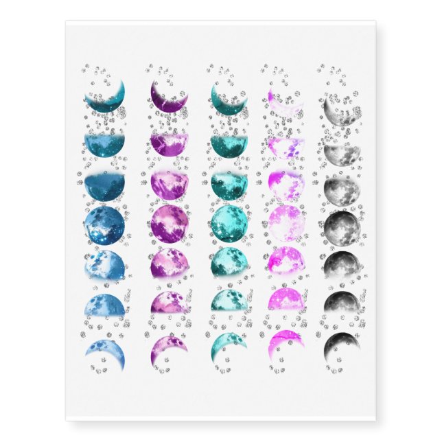 *~* Rainbow Choices Phases Moon Glitter Cosmic Temporary Tattoos (Front)