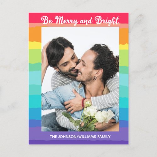 Rainbow Christmas Be Merry and Bright LGBTQ Photo Postcard