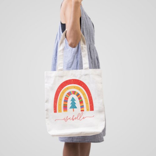 Rainbow Christmas colorful cute fun personalized Tote Bag