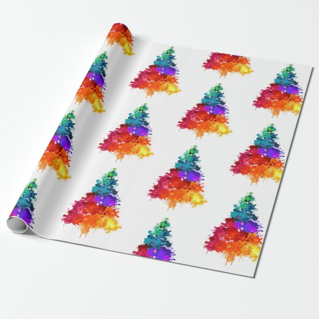Rainbow Christmas Tree Beautiful Colorful Festive  Wrapping Paper (Unrolled)
