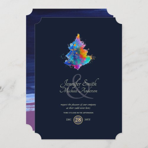 Rainbow Christmas Tree COUPLES Event Navy Invitation