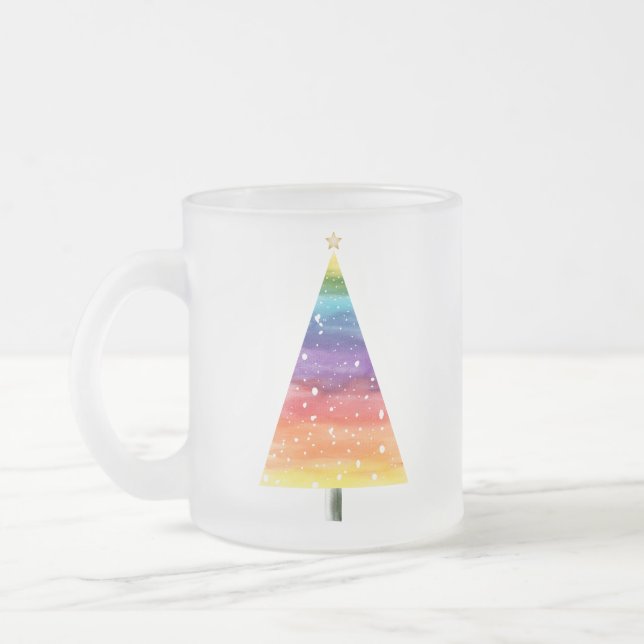 Rainbow christmas tree   frosted glass coffee mug (Left)