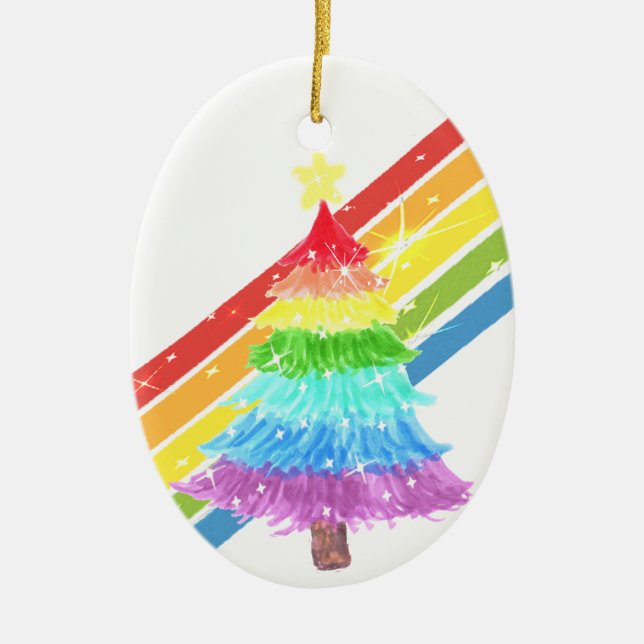 Rainbow Christmas Tree LGBTQ Ceramic Ornament (Front)