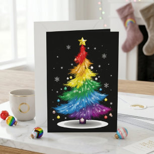 Rainbow Christmas Tree LGBTQ Pride Holiday Art Card