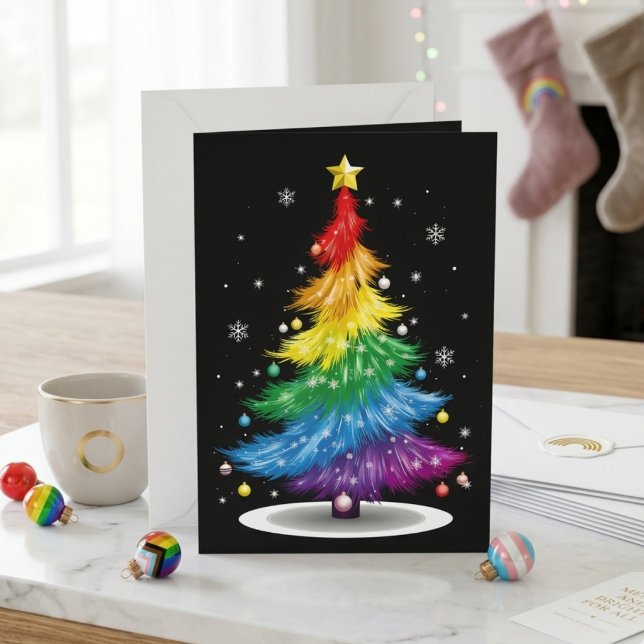 Rainbow Christmas Tree LGBTQ Pride Holiday Art Card (Creator Uploaded)