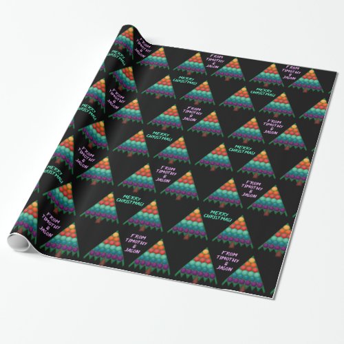 Rainbow Christmas Tree on Black Personalized Wrapping Paper