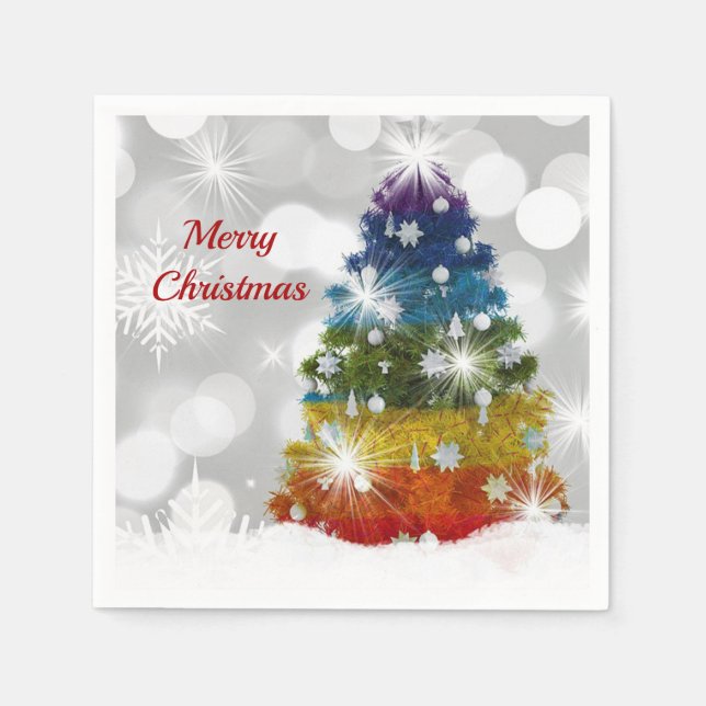 Rainbow Christmas Tree Snow Graphic Napkins (Front)