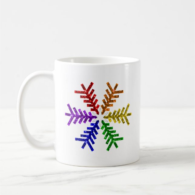 Rainbow Christmas Tree Snowflake Mug (Left)