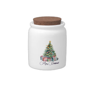 Rainbow Christmas Tree Watercolor Art Candy Jar