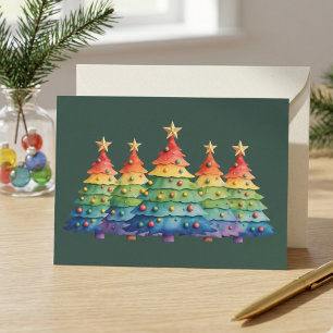 Rainbow Christmas Trees LGBTQ Pride Holiday Art Card