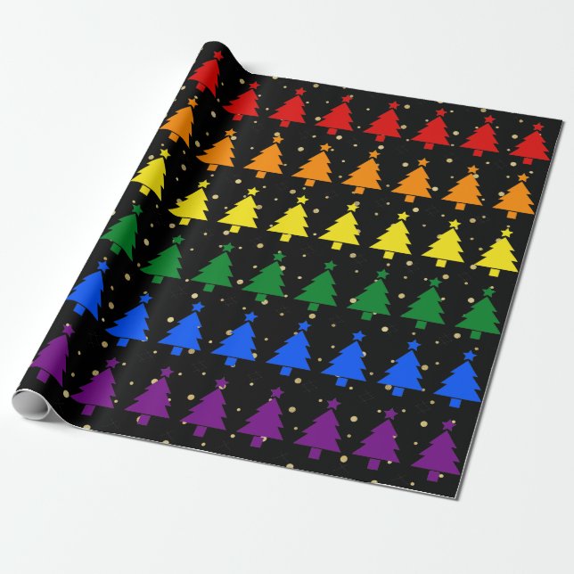 Rainbow Christmas Trees LGBTQIA Wrapping Paper (Unrolled)