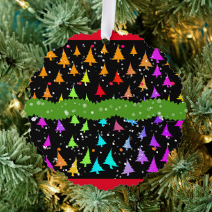 Rainbow Christmas Trees Ornament Card