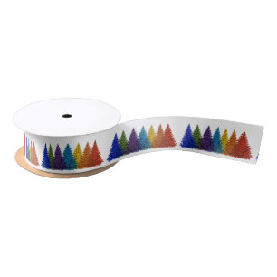 Rainbow Christmas Trees Satin Ribbon