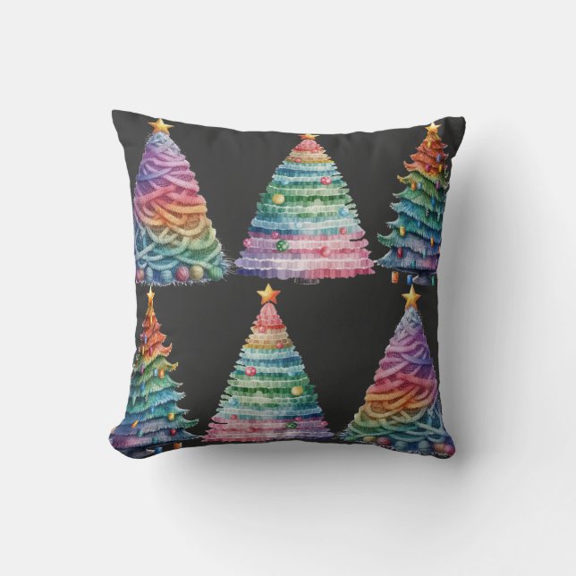 Rainbow Christmas trees Throw Pillow (Front)