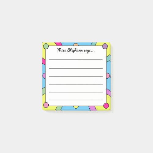 Rainbow Circle Dots Lined Teacher Name  Post_it Notes
