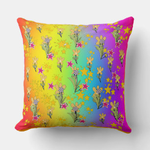 Rainbow Circle Of Floral Bouquets Throw Pillow