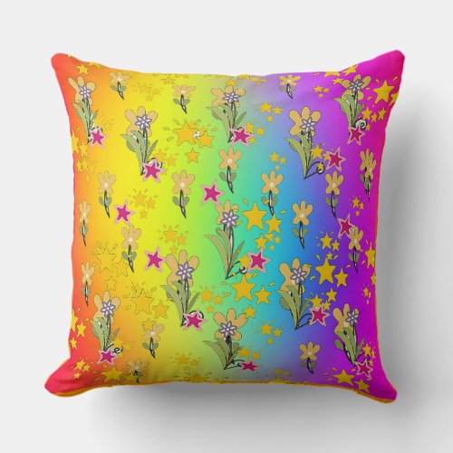 Rainbow Circle Of Floral Bouquets Throw Pillow