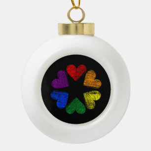 Rainbow Circle of Hearts Love Gay Pride LGBT Ceramic Ball Christmas Ornament