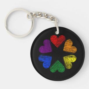 Rainbow Circle of Hearts Love Gay Pride LGBT Keychain