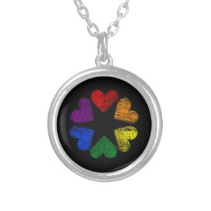 Rainbow Circle of Hearts Love Gay Pride LGBT Silver Plated Necklace