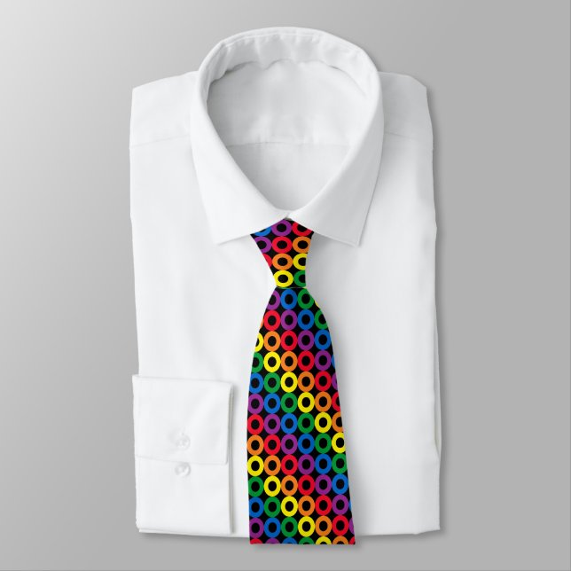 Rainbow Circles Black Neck Tie (Tied)