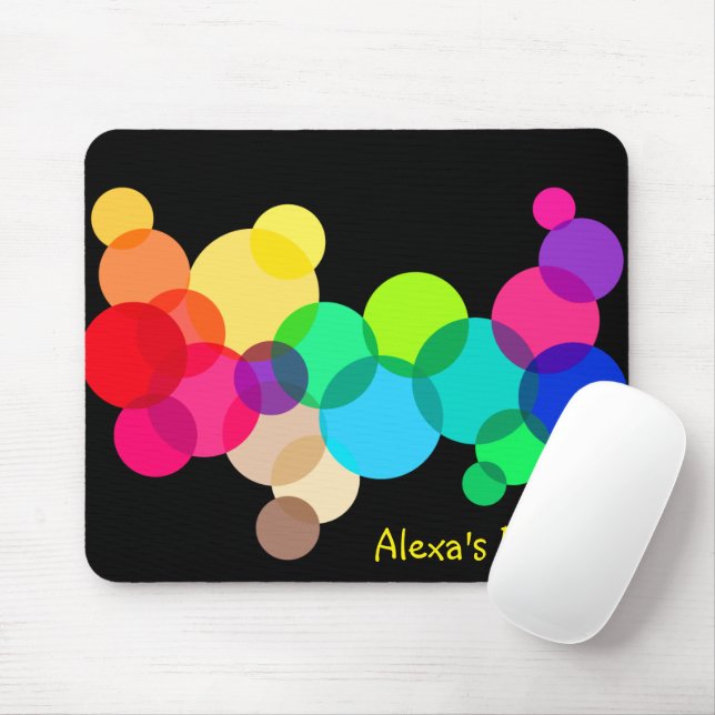 Rainbow Circles On Black with Name Mouse Pad (With Mouse)