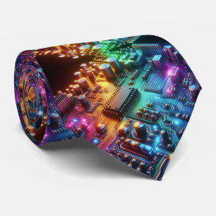 Rainbow Circuit Board Necktie – Colorful Tech Geek
