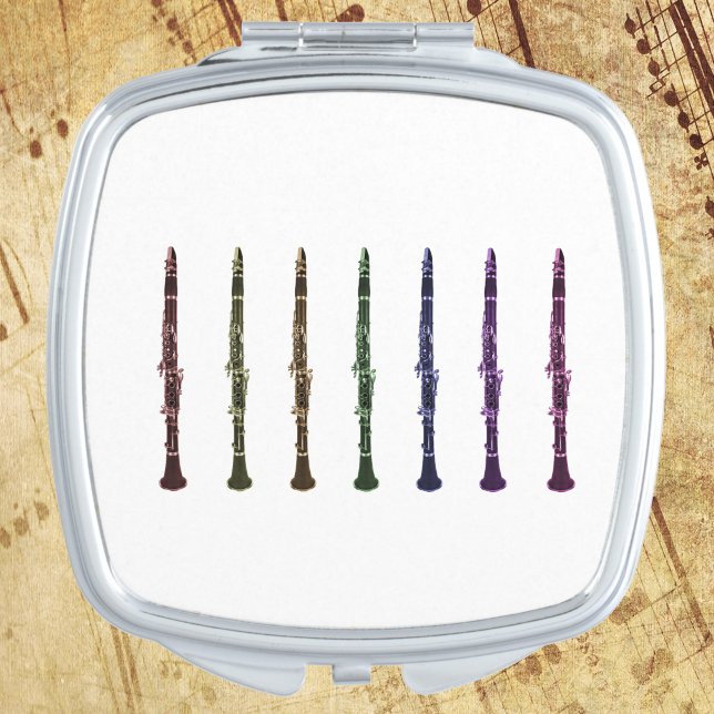 Rainbow Clarinet Pattern Bright Woodwind  Compact Mirror (A compact mirror with a rainbow lineup of clarinets.)