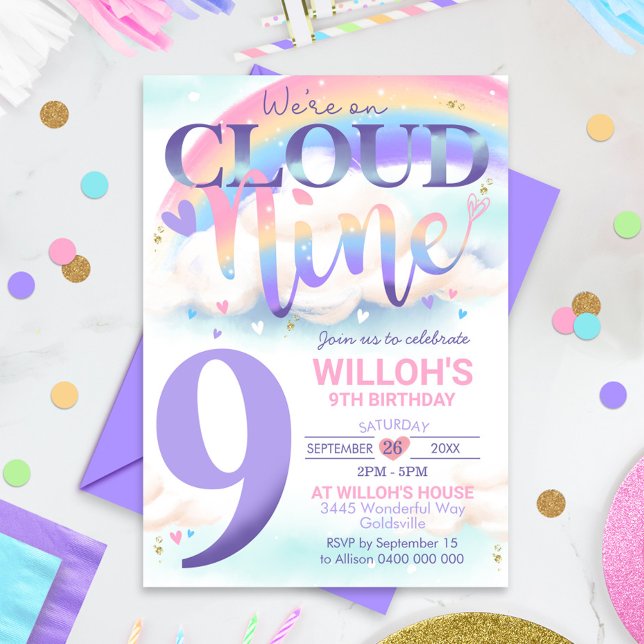 Rainbow Cloud 9 Invitation Watercolor (Creator Uploaded)