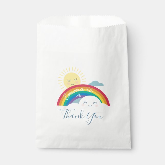 Rainbow Cloud and Sun Birthday Favor Bag (Front)