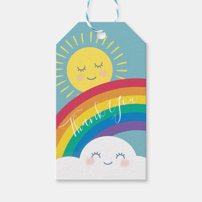 Rainbow Cloud and Sun Birthday Favor Tag (Front)