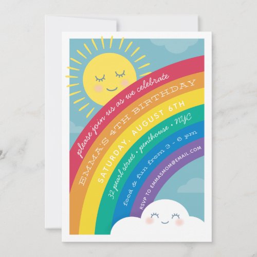 Rainbow Cloud and Sun Birthday Invitation