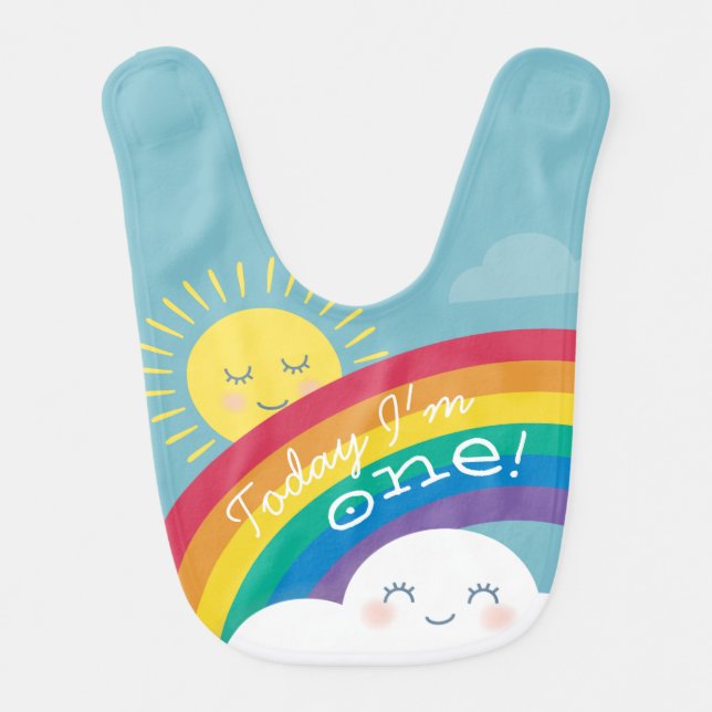 Rainbow Cloud and Sun First Birthday Bib (Front)