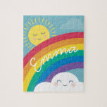 Rainbow Cloud and Sun Personalized Puzzle<br><div class="desc">Add some color to your day with this fun and adorable puzzle. Personalized with your name or message and featuring an original little em illustration of a happy cloud and sun and a bright rainbow.</div>
