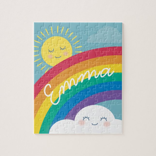 Rainbow Cloud and Sun Personalized Puzzle (Vertical)