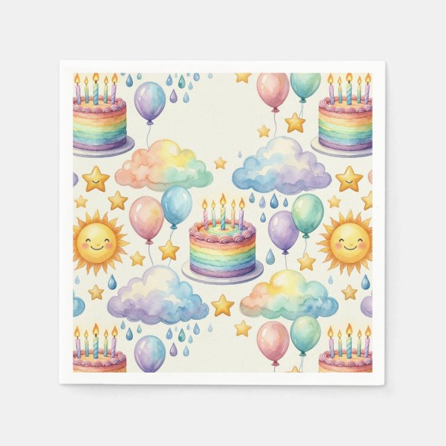 Rainbow Cloud Birthday Paper Napkins (Front)